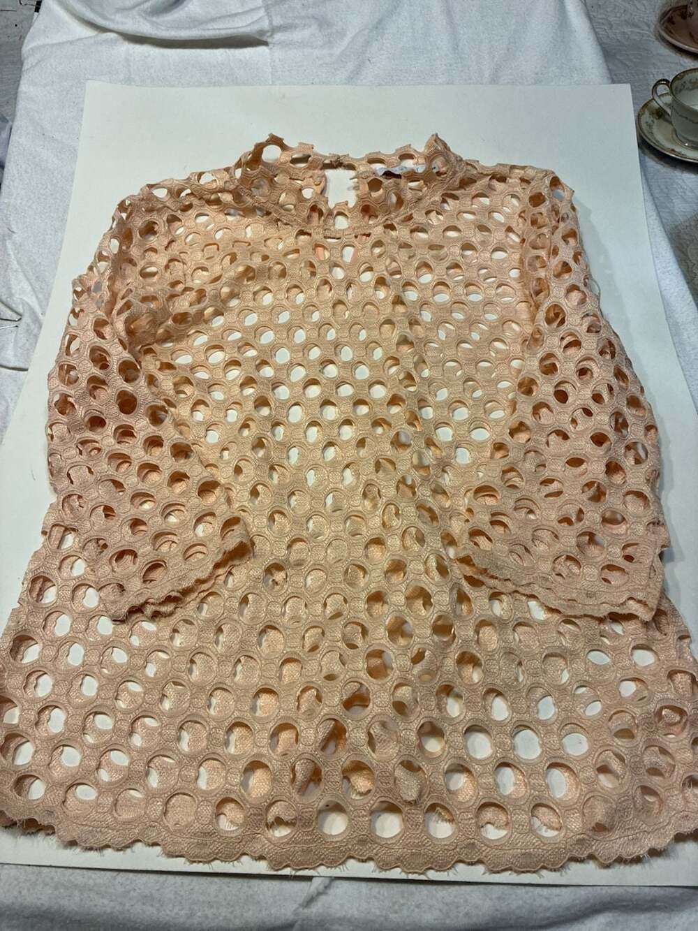Coster Copenhagen Peach Laser Cut Eyelet Lace Long Sleeve Top
